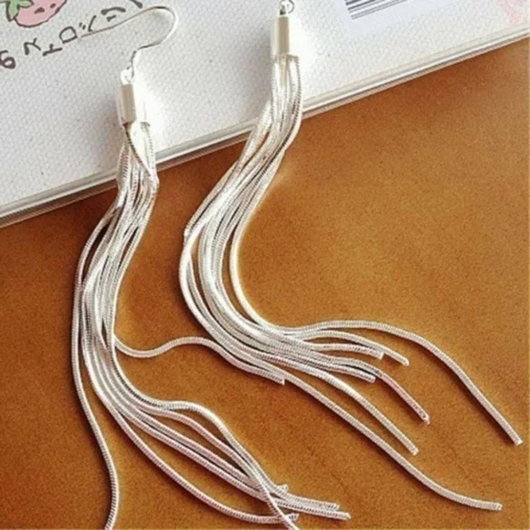 New Tassel Dangle Silver Earrings - Picture 2 of 6